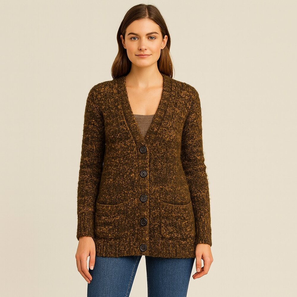 Jones New York Brown Marled Button-Front Cardigan Sweater (Medium)